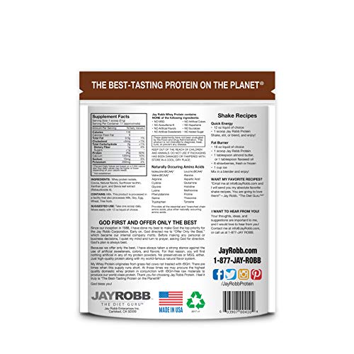 Jay Robb Whey Chocolate Isolate Protein Powder, Low Carb, Keto, Vegetarian, Gluten Free, Lactose Free, No Sugar Added, No Fat, No Soy, Nothing Artificial, Non-GMO, Best-Tasting (12 oz)