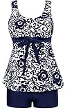 Tragarse Swimsuit Women's Plus Size Retro Two Piece Tankini Swimwear