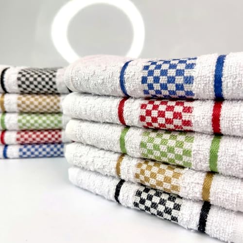Kit Com 10 Panos de Prato Atoalhado Xadrez, Pano de copa Em 100% Algodão 45x70cm, Alta Absorcão