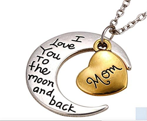 "Mom I Love You To The Moon and Back" Heart Pendant Necklace Two Pendants Fashion Gift Love Necklace