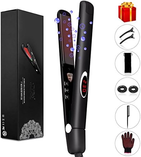 [2018 UPGRADED] Professonal Hair Straightener, MrLi 3D Far-Infrared Flat Iron with Negative Ions Function for Hair Straightener 1" Heat Flat Iron Digital LCD Display Rubber Oil Technology Black
