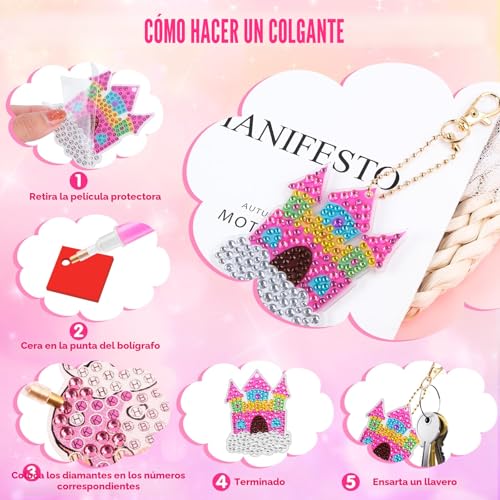HGRGHH DIY Diamonds for Girls 6-12 Years, 15PCS Keychains Diamond Painting, 5D Diamond Painting Keychain, Diamond Craft Set, Birthday Gift for Girls 6-12 Years Old