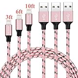 IWAVION Lightning Cable, 3pack 3ft 6ft 10ft Nylon Braided Lightning to USB iPhone Charger Cord with Aluminum Connector for iPhone 7/7 Plus/6s/6s Plus/6/6Plus/SE/5s/5c/5, iPad/iPod – Black/Rose Gold