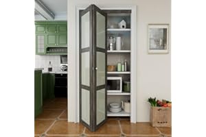 CRUTOP 36'' x 80" Frosted Glass Bifold Door, Build Quality Panels with Water&Scratch-Resistant Surface, Solid Core, Interior Closet & Pantry Door (Double 77.75'' High Panels&Hardware&Fascia&Knob)