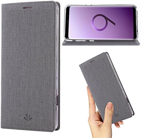 DLHLLC Galaxy S9 Plus Case,Premium Flip Leather Wallet Case Stand Kickstand Card Slot Magnetic Full Body Protective Cover Clear TPU Bumper Thin Case for Samsung Galaxy S9 Plus (Gray, S9 Plus)