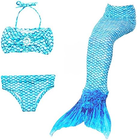 Ammengbei Little Girls 3PCS Mermaid Tail for Swimming Mermaid Bathing Suits Swimsuit Bikini Set 3-8 Years (6T/130, blue1)