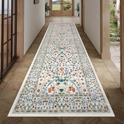 GarveeHome Floral Hallway Runner Rug Non-slip