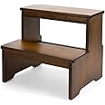 StrongTek Bamboo Two Step Stool for Adults and Kids, Bed Stepstool with Anti-Slip Bottom, Heavy Duty for Kitchen, Bathroom, Bedside Step Stool, Wooden Step Stairs 350 lbs Capacity