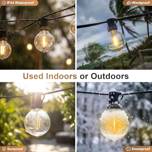Outdoor Festoon String Lights Mains Powered, 100FT/30M Garden String Lights with 50+2 Shatterproof G40 Bulbs, IP44 Waterproof Outside Lighting for Patio Gazebo Pergola Party Wedding (Warm White)