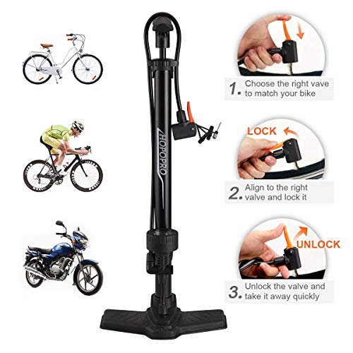 Bike Floor Pump with Gauge HOPOPRO High Pressure 160 PSI Presta