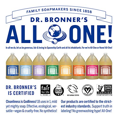 Dr Bronner's 18-in-1 Peppermint Pure-Castile Liquid Soap, Made with Organic Oils, Used for Face, Body, Hair, Laundry, Pets and Dishes, Certified Fair Trade & Vegan Friendly, 3,79Ltr Recycled Bottle - Image 3