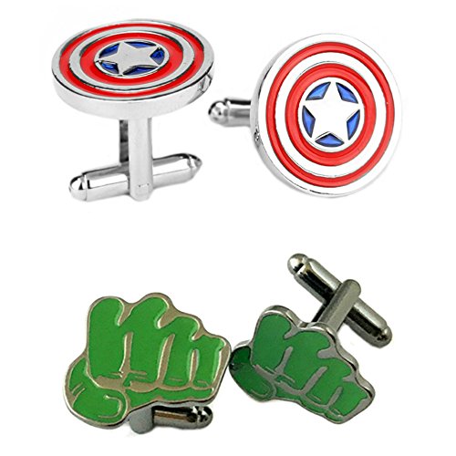 Outlander Gear Marvel Comics 2 Pairs Captain America & Hulk 2018 Movie Logos - Wedding Groom Groomsmen Mens Boys Cufflinks