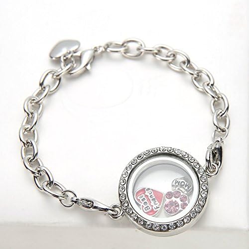 Simple Ever 2pcs 25mm Silver Color Floating Charm Living Memory Lockets Bracelet Set - Magnetic Closure - Free 10pcs Random Style Floating Charms