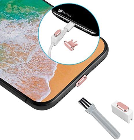 2-in-1 iPhone Aluminium Lightning Port Plugs (Set of 2) - Port Cleaning Brush &amp; Cord Holder Included – For iPhone 7, 7 Plus, 8, 8 Plus, and X (Rose Gold w/SIM tool)