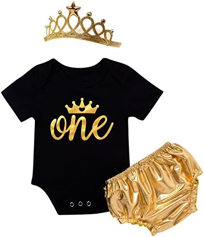 Angebebe Baby Girls Outfit Set One Year Old Birthday Bodysuit With Skirt and Headband (Black, 6-12 Months)