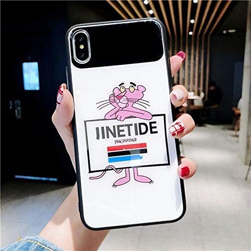 Tempered Glass Phone Case - Luxury Plating Button Mirror Phone Case Cover for iPhone 7 6 6S 8 Plus X 10 XR XS XS Max Cartoon The Pink Panther Case Coque - by ANNELE - 1 PCs