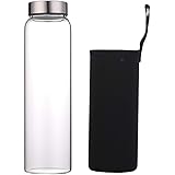Sunkey Glass Water Bottle 32 oz High Borosilicate with Neoprene Sleeve Leak Proof Lid Reusable Eco Friendly Bpa Free