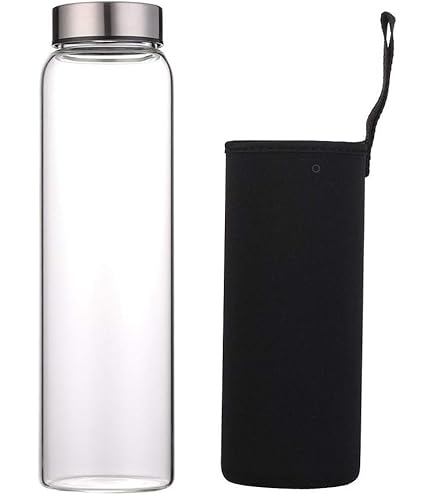 sunkey Bottliglia Acqua 1 Litro in Vetro Borosilicato con Infusore per tè bambù Tappo Bpa Free