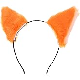 Lurrose Cat Fox Long Fur Ears Headband Cosplay Party Costume Hairbands Cut Plush Hair Hoop Headdress for Women Girls Orange