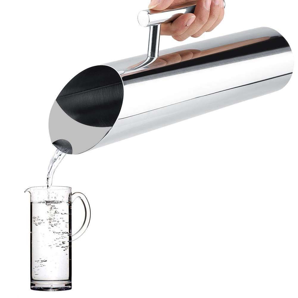Stainless Steel Water Pitcher, Water Jug with Ice Guard, Cold and Hot Water Drinking Pitcher with Handle for Milk Juice Iced Tea in Home or Hotel(2L)