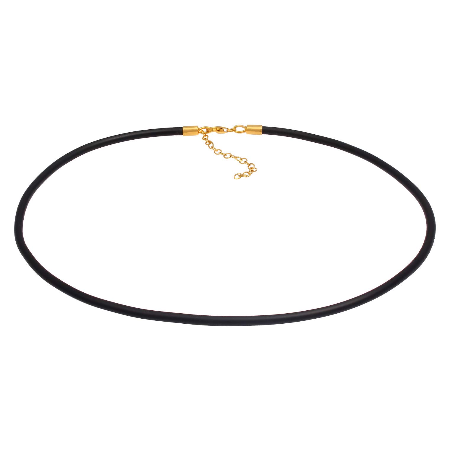 Women's Rubber Necklace Rubber Cord Black 42 cm + 5 cm Extension with Lobster Claw Clasp Jewellery Made of 925 Sterling Silver Gold-Plated