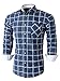Emiqude Mens Casual Slim Fit Long Sleeve Pocket Constrast Plaid Dress Shirt Large Navy