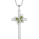 FJ Cross Pendant Necklace 925 Sterling Silver Butterfly Necklace Birthstone Jewelry Gifts for Women