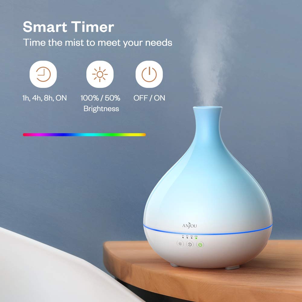 Essential Oil Diffuser, Anjou 500ml BPA Free Cool Mist Humidifier Wood Grain Aromatherapy Diffuser with 7 Color Changing Night for 12hrs of Continuous Quiet Diffuser Aroma (Blue) : Beauty