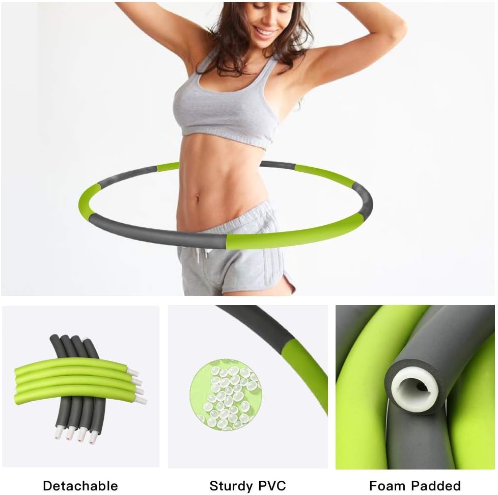 Pathonor Hoola Hoop for Adults Weight Loss, Weighted Hoola Hoops Hula Fitness Hoop with Skipping Rope Cute Soft Ruler, 8 Section Detachable Design(Green-Gray): Sports & Outdoors