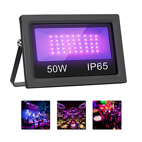 50W LED UV Black Light, Mrhua High Power UV LED Blacklight Floodlight IP65 Waterproof Indoor and Outdoor Blacklight Party Supplies, Glow Fishing, Aquarium, Curing, Birthday, Wedding Stage Lighting