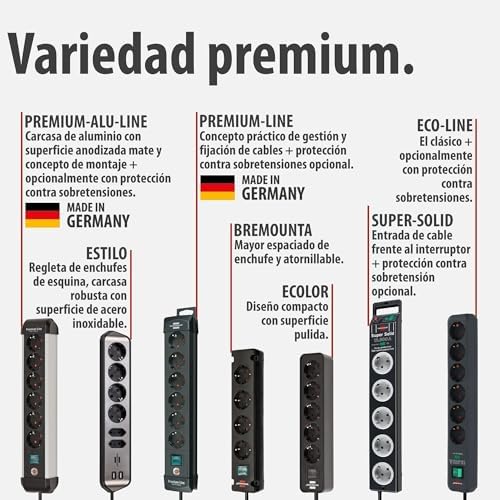 Eco-Line regleta de enchufes con 6 Tomas de Corriente y protección contra sobretensiones (Cable de 1,5 m, Interruptor Iluminado, protección sobretensión hasta 13.500 A) Gris