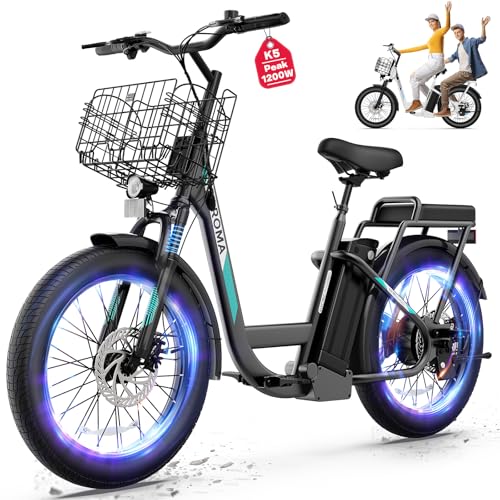 Photo 1 of Caroma Peak 1200W Electric Scooter with Seat, 20" X 3" Off-Road Tires, 30Miles Range, 20MPH Top Speed, Adjustable Electric Scooter for Adults with Basket(Black)