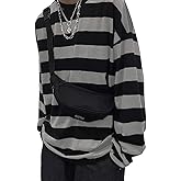 Chvity Womens Harajuku Long Sleeve Oversized T Shirts for Women Casual Crewneck Color Block Stripe Tops
