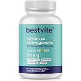 BESTVITE Advanced Ashwagandha 120mg w/Shoden (120 Vegetarian Capsules) - Clinically Studied Containing Industry Leading 35% Withanolide Glycosides - No Stearates - Vegan - Non GMO - Gluten Free