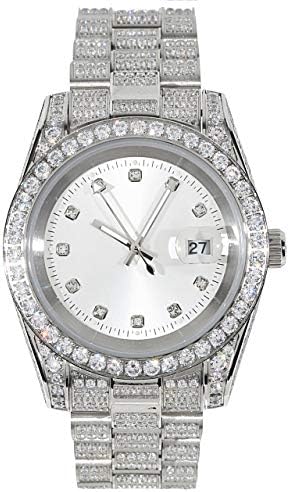 Amazon Kronic Jewelry ジュエリーウォッチ ジュエリー時計 デザイナーズウォッチ 全面フルczダイヤ キュービックジルコニア メンズ シルバー文字盤 Bling Cz Diamond Watch 11ct メンズ腕時計 腕時計 通販