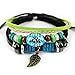 MORE FUN Fashion Oval Beads Adjustable Hemp Woven Braided Wrap Bracelet with Leaf Metal Pendant