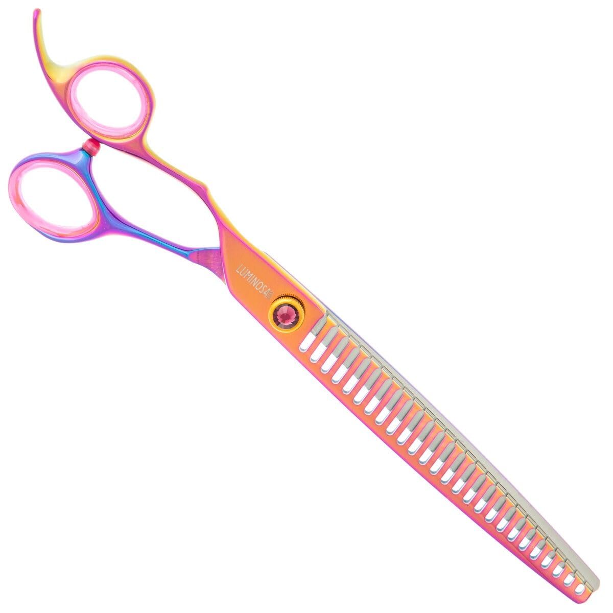 GROOM PROFESSIONAL Luminosa Left Handed Chunker Dog Grooming Scissors - Hair Scissors - VG10 Stainless Steel - Razor Sharp Blades - Add Some Colour to Your Everyday Grooming, 8 Inch 26T