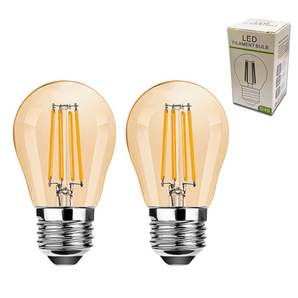 E27 Dimmable Vintage LED Edison Light Bulbs, 4W Energy Saving G45 LED Filament Light Bulbs Antique Retro Amber Glass 2700k Warm White E27 Golf Ball Edison Screw Bulbs, 40W Equivalent, 2Pack