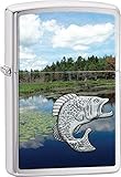 Zippo Fish in Lake Pocket Lighter, Brushed Chrome
