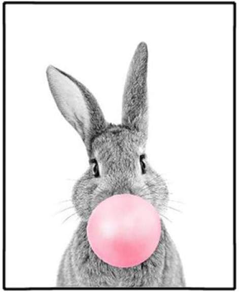 Lapin Lapin Imprimer Rose Bubble Gum Affiche Minimaliste Toile Peinture Bebe Animaux Mur Art Pepiniere Enfants Chambre Decoration Photos 50x70 Cm X 2 Pcs Pas De Cadre Cuisine Maison Decoration Murale