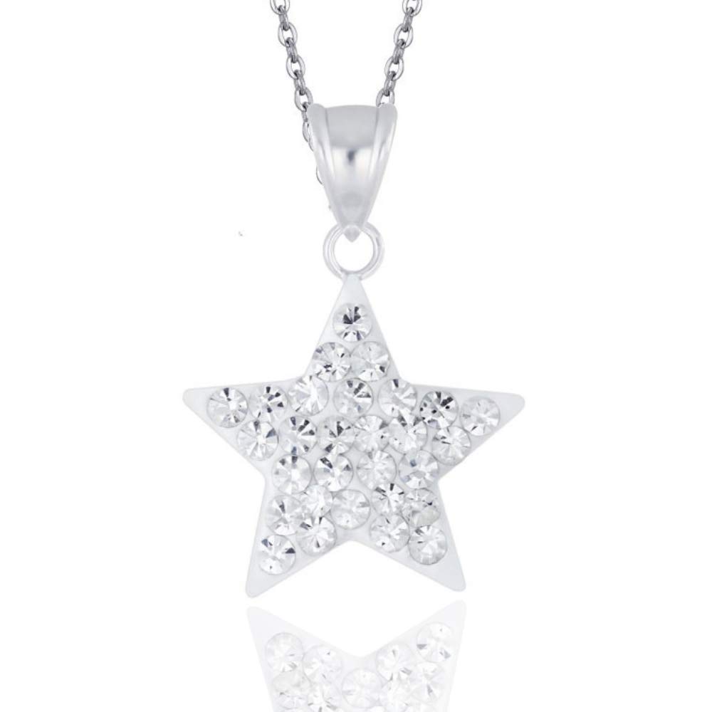 JennyWrenJewels Children’s Jewellery | Girls & Kids Sterling Silver Crystal Star Necklace | 925 Sterling Silver UK | Pendant & Gift Bag (Clear, 14)