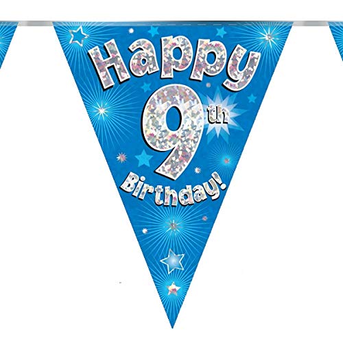 9th Birthday Blue Birthday Party Flag Banner Bunting Age 9