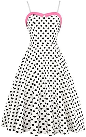 Elf Queen Women's Vintage Polka Dot Low Cut Summer Party Suspender Dress US Size S White/Black/Pink