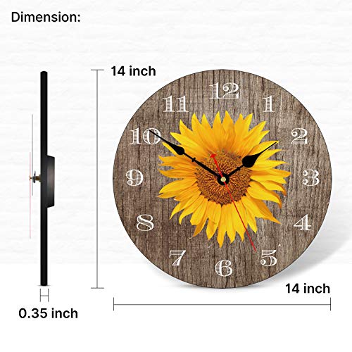 TAHEAT Vintage Sunflower Wall Clock, Retro Rustic Floral Silent Non