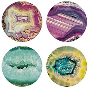 CoasterStone NC11 Absorbent Stone Coasters Multicolored Agates Assorted, 4-1/4″
