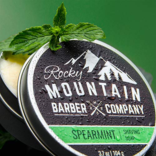 Shaving Soap - Traditional 100% Natural Spearmint Shave Soap - Long Lasting 3.7 oz for Rich & Thick Lather Shaving Cream - For All Skin Types - Made with Spearmint, Eucalyptus & Spruce Oil