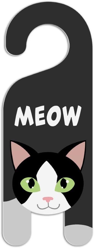 GRAPHICS & MORE Black and White Cat Do Not Disturb Plastic Door Knob Hanger Sign - Meow