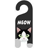 GRAPHICS & MORE Black and White Cat Do Not Disturb Plastic Door Knob Hanger Sign - Meow
