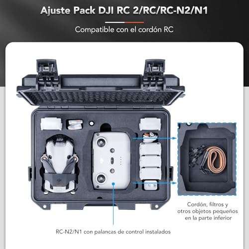 Lykus Titan MM410 Maletín/Estuche/Case rígido impermeable (Negro) para DJI Mini 4 Pro/Mini 3/Mini 3 Pro y DJI RC 2/RC/RC-N2 Combo, admite 7 baterías y cordón RC [Solo Estuche]