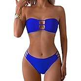 Tainehs Women's Two Piece Strapless Bikini Sets Bandeau Cutout Swimsuit High Cut Bathing Suits